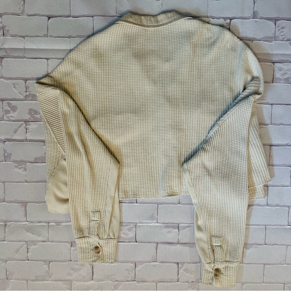 Free People Cropped Waffle Shirt Cream Size M - Picture 4 of 6